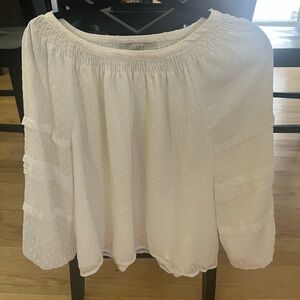 LOFT Cream Textured Dot Blouse